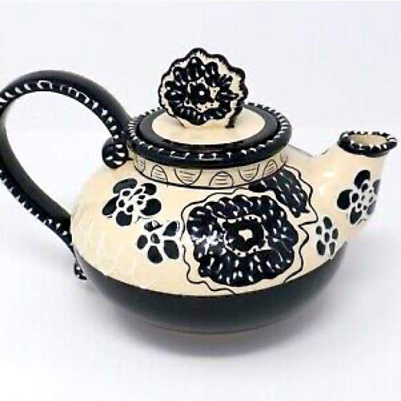 Teapot Blue Sky Heather Goldminc Cambria Nouveau Black Cream Teapot 2012 Floral - Picture 1 of 11
